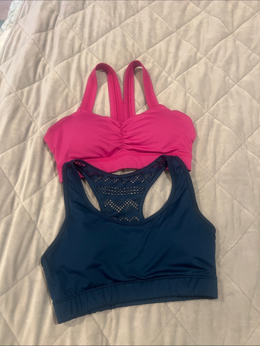 Set! 2 Sports Bras, Sporty Bikini Tops, or Athletic Tanks. Hot pink & navy.